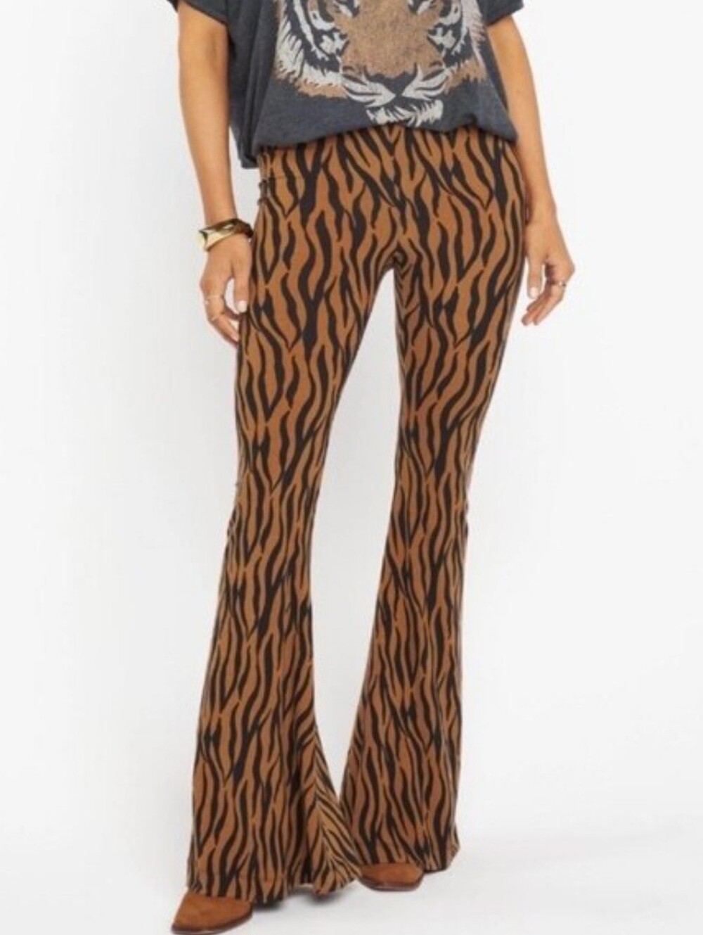 Free People Show Me Your Mumu Bam Bam Bells Pants Short Tiger Print Women's XL